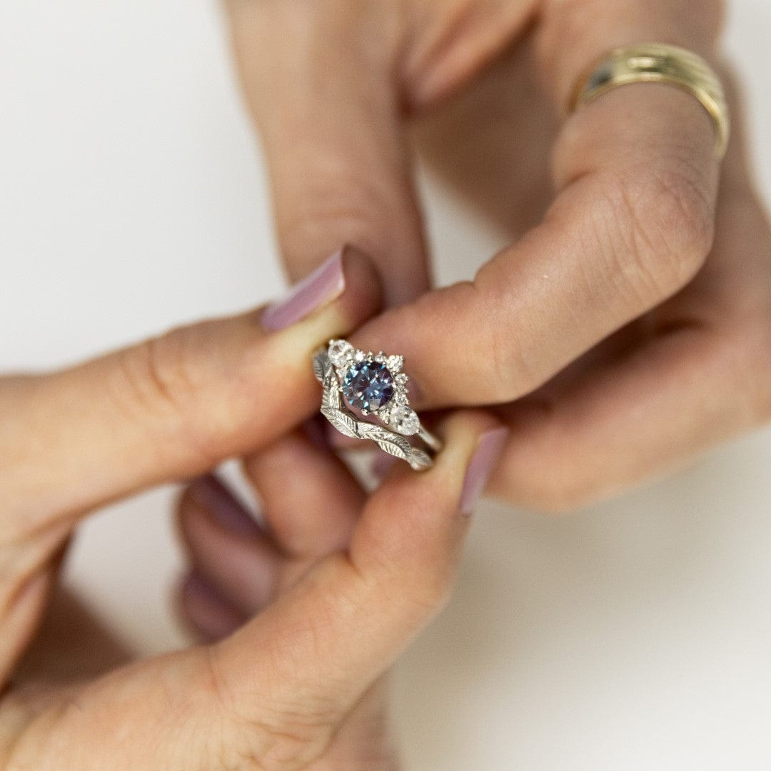 Alexandrite and lab diamond cluster engagement ring