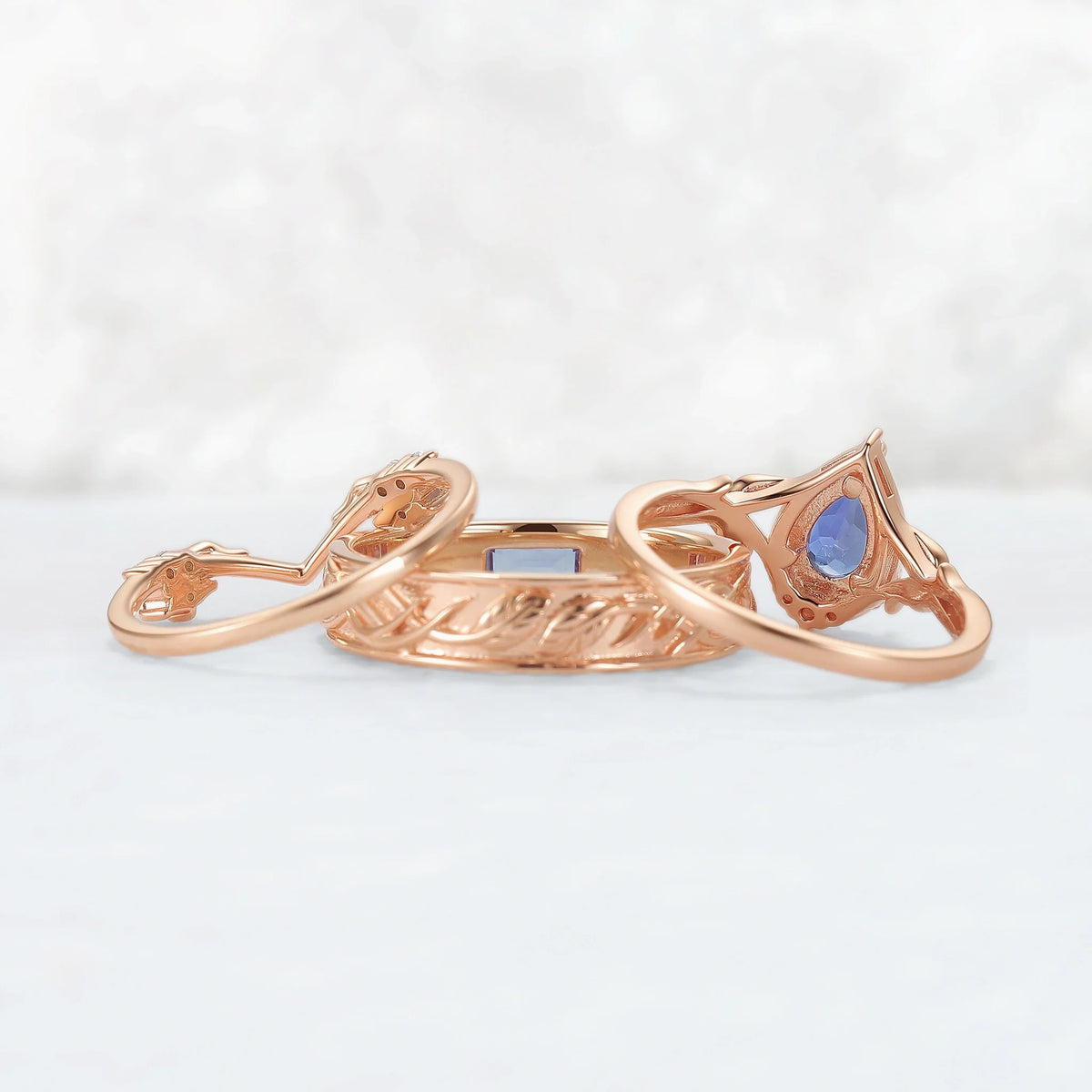 Nature Inspired Pear Cut Alexandrite Couple Ring - Magic Forest