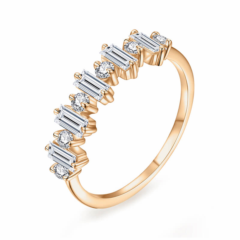 Alternating Baguette And Round Moissanite Wedding Band Ring