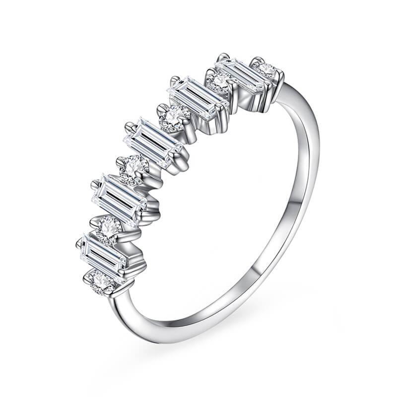 Alternating Baguette And Round Moissanite Wedding Band Ring