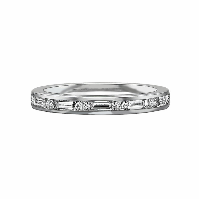 Alternating Baguette and Round Moissanite Channel Set Half Eternity Wedding Band