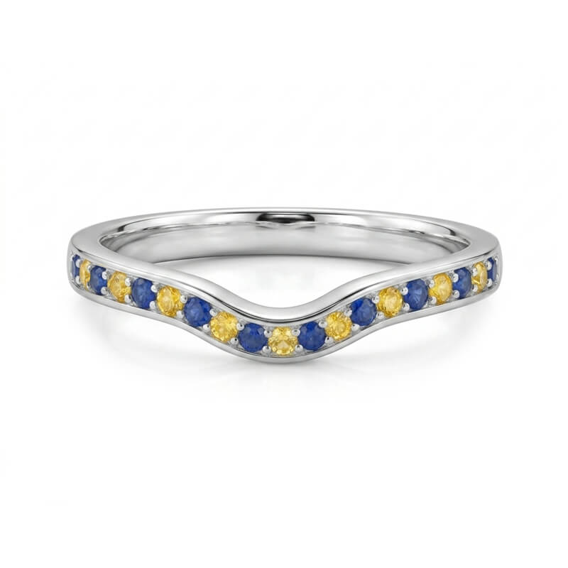 Alternating Blue & Yellow Sapphire Curved Wedding Band Ring