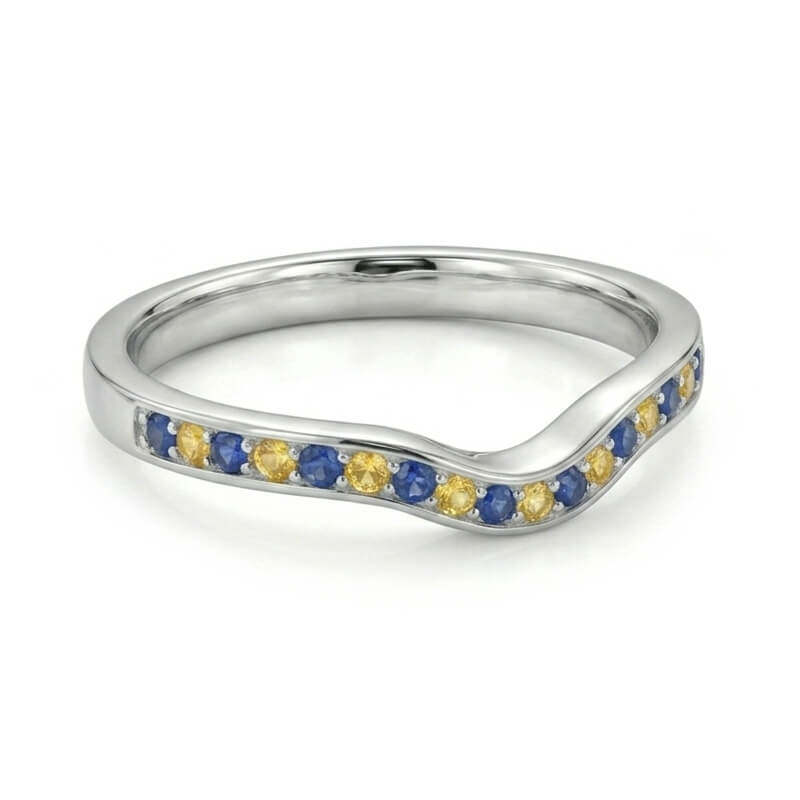 Alternating Blue & Yellow Sapphire Curved Wedding Band Ring