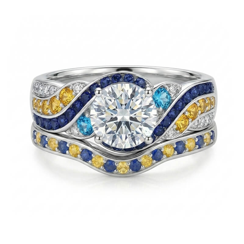Starry Night Moissanite Artistic Swirl Accent Engagement Ring