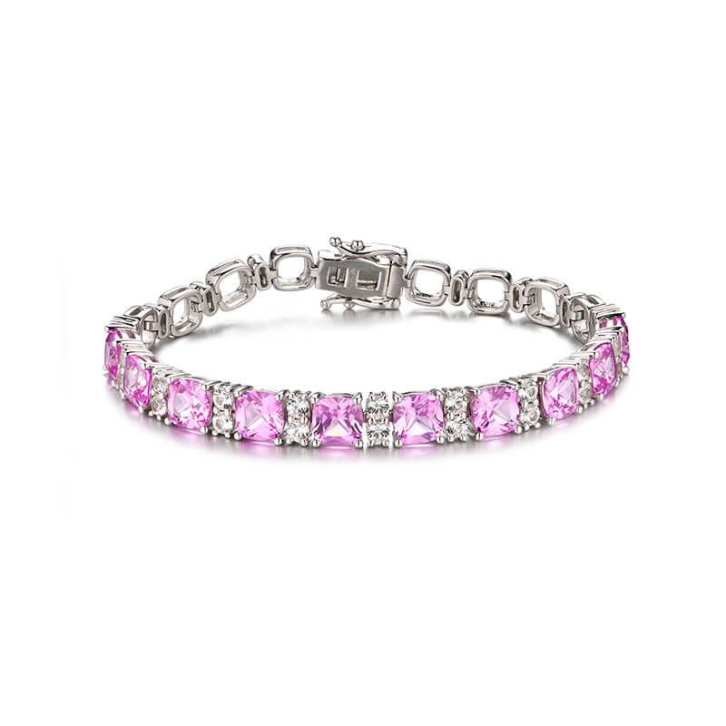 Alternating Cushion Cut Red Corundum Sterling Silver Bracelet