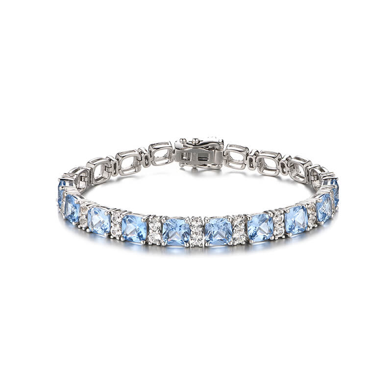 Alternating Cushion Cut Sapphire Sterling Silver Bracelet