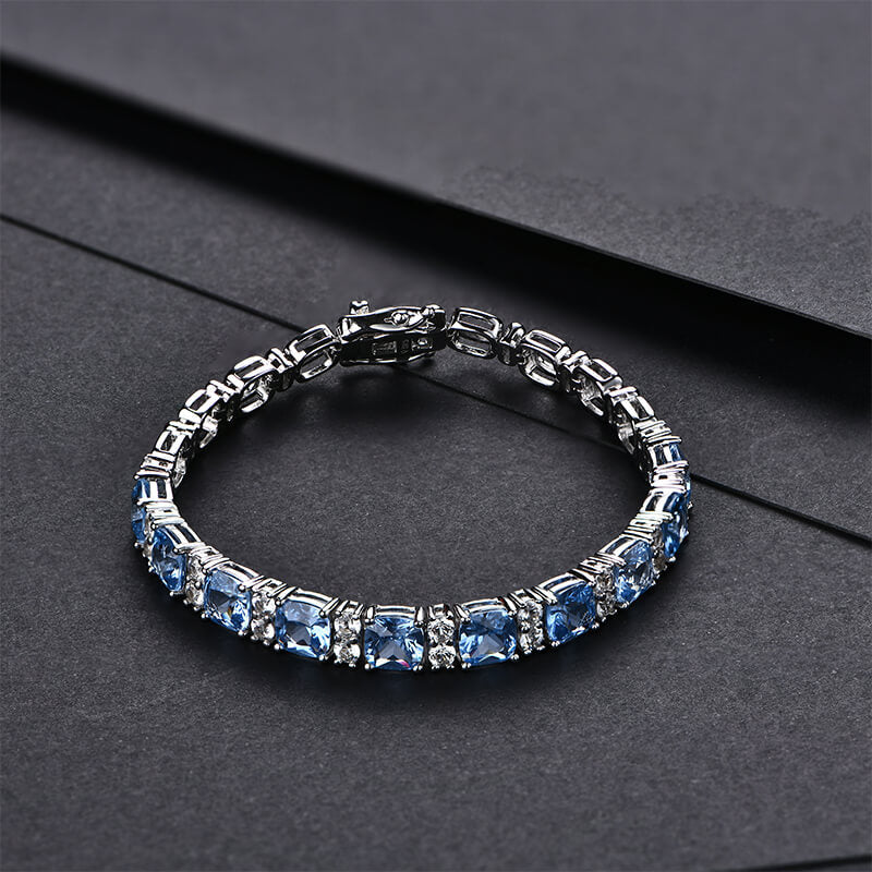 Alternating Cushion Cut Sapphire Sterling Silver Bracelet