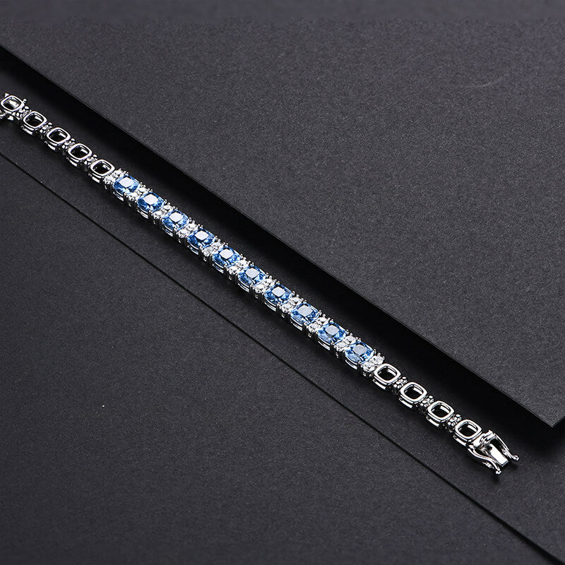 Alternating Cushion Cut Sapphire Sterling Silver Bracelet