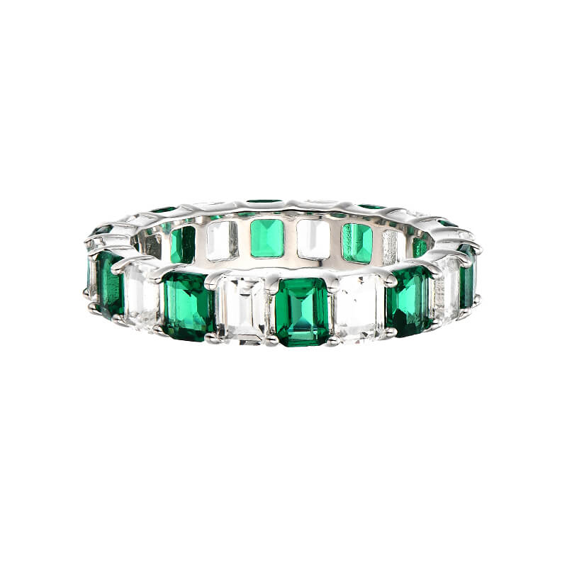 Alternating Emerald And White Sapphire Eternity Wedding Band Ring