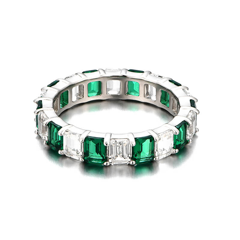 Alternating Emerald And White Sapphire Eternity Wedding Band Ring