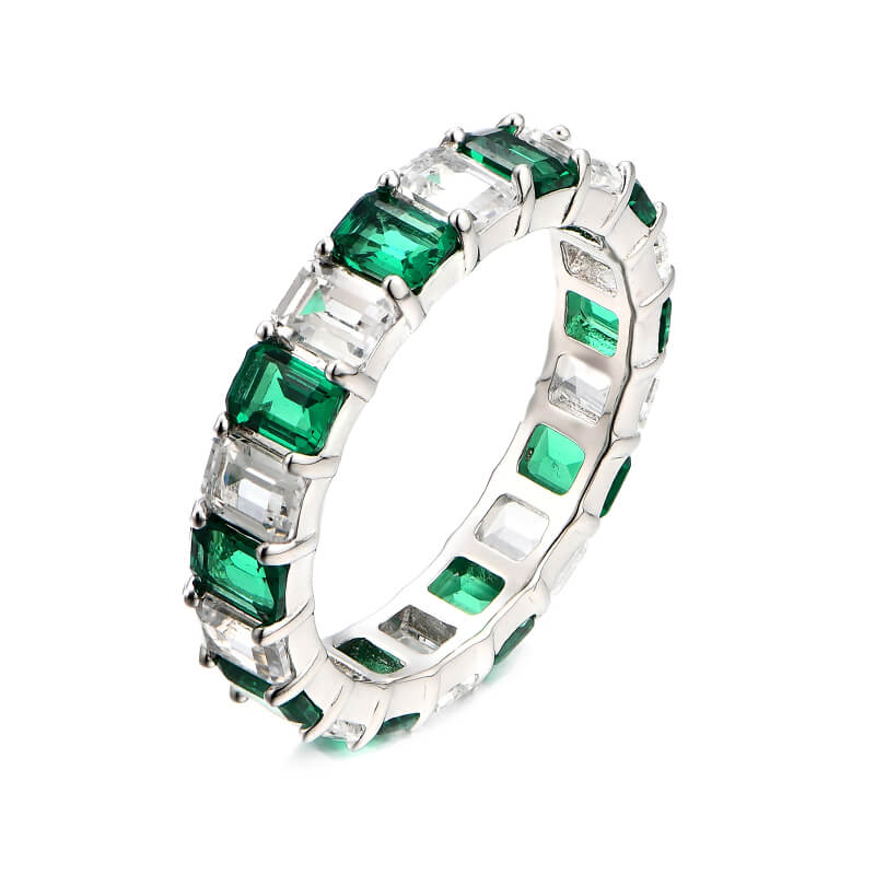 Alternating Emerald And White Sapphire Eternity Wedding Band Ring