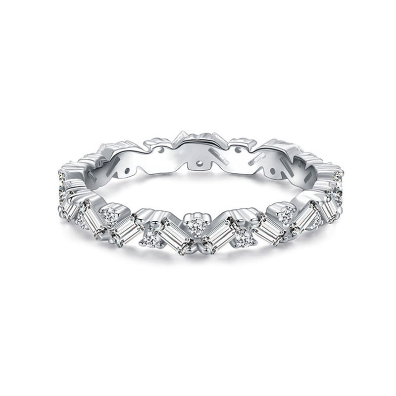 Alternating Emerald Cut And Round Moissanite Eternity Wedding Band Ring