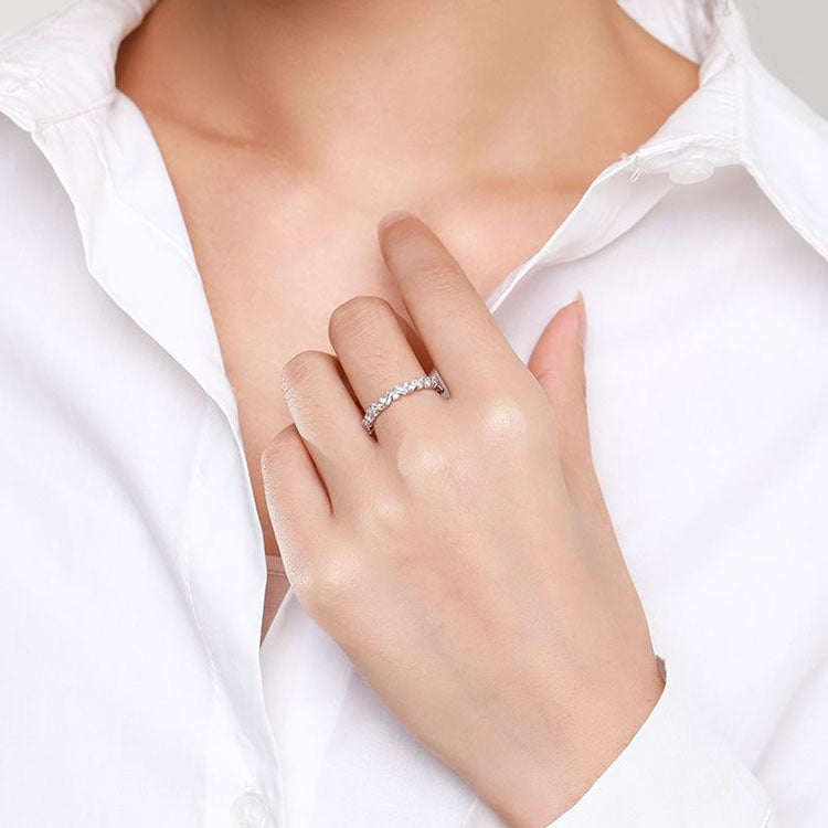 Alternating Emerald Cut And Round Moissanite Eternity Wedding Band Ring