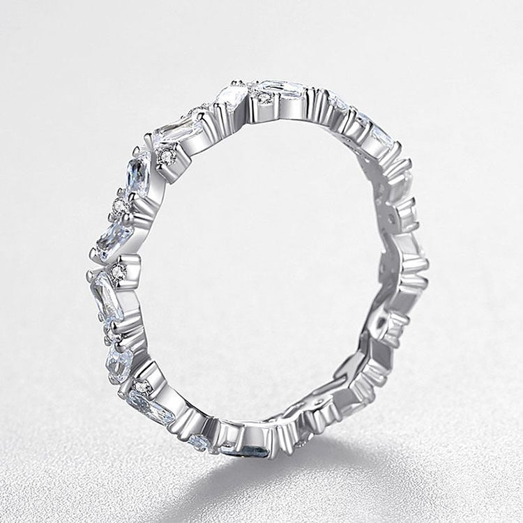 Alternating Emerald Cut And Round Moissanite Eternity Wedding Band Ring