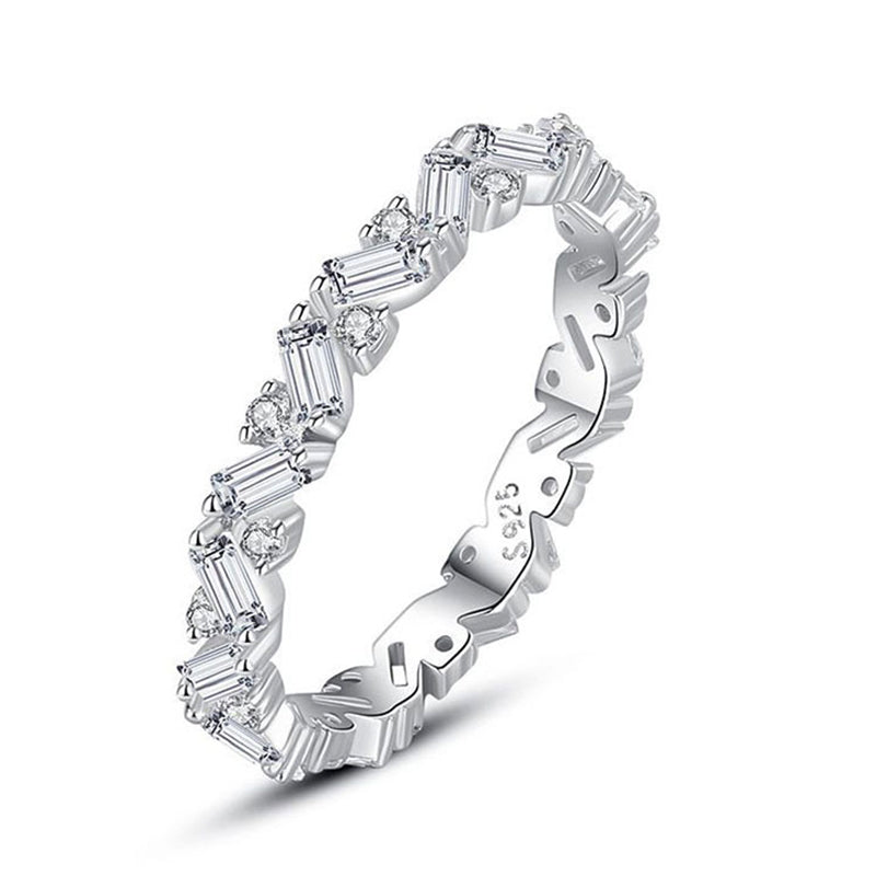 Alternating Emerald Cut And Round Moissanite Eternity Wedding Band Ring