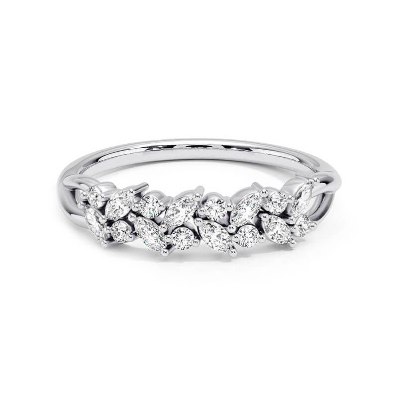 Botanical Cluster Marquise And Round Moissanite Half Eternity Wedding Band