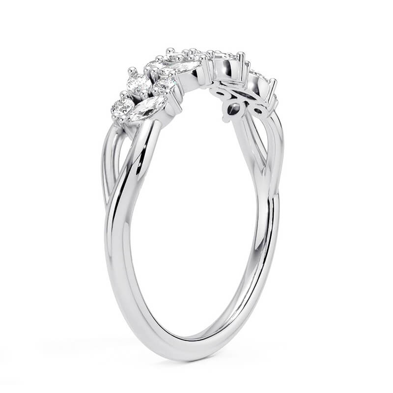 Botanical Cluster Marquise And Round Moissanite Half Eternity Wedding Band
