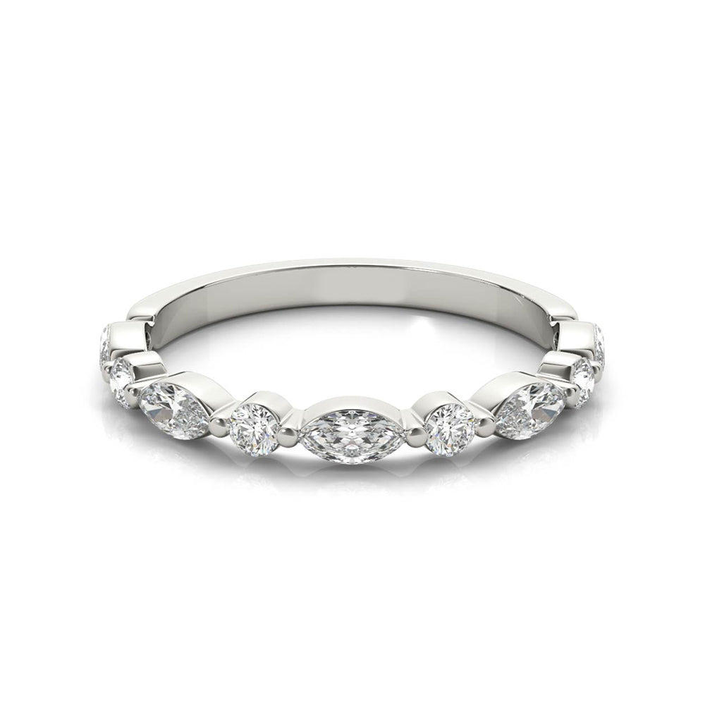 Alternating Marquise and Round Moissanite Half Eternity Wedding Band