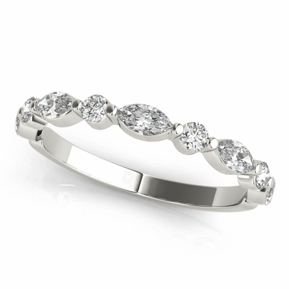 Alternating Marquise and Round Moissanite Half Eternity Wedding Band