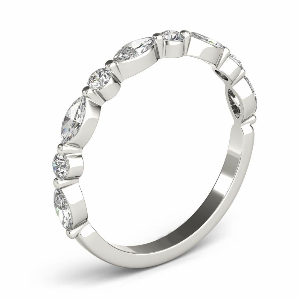 Alternating Marquise and Round Moissanite Half Eternity Wedding Band