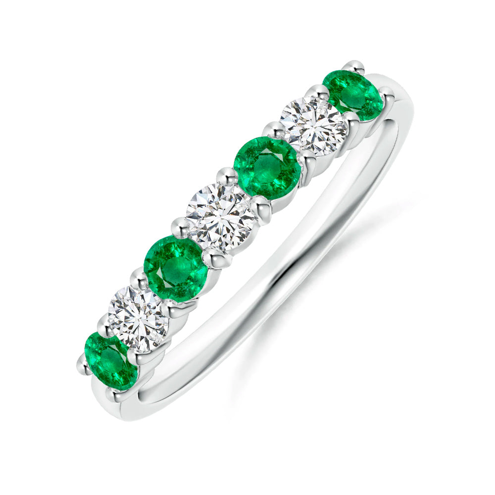 Alternating Moissanite And Emerald Half Eternity Wedding Band Ring