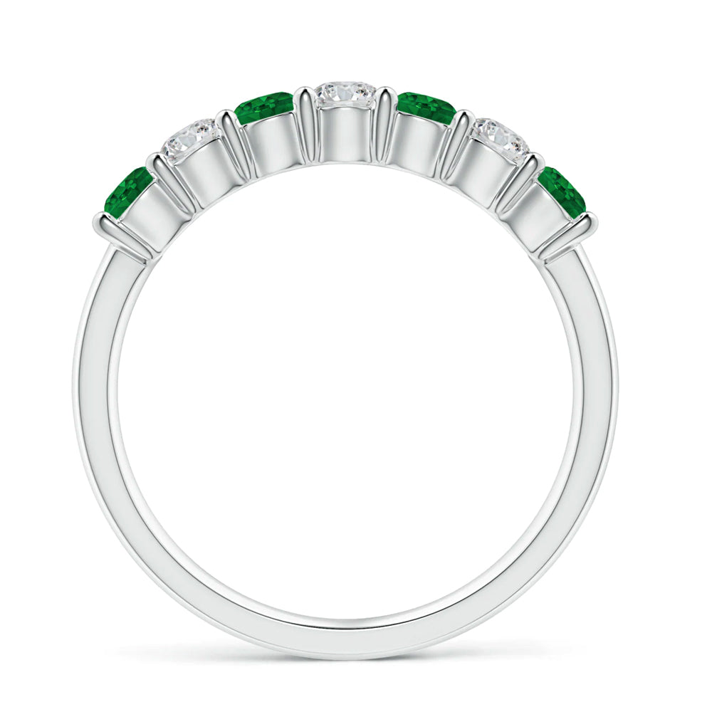 Alternating Moissanite And Emerald Half Eternity Wedding Band Ring