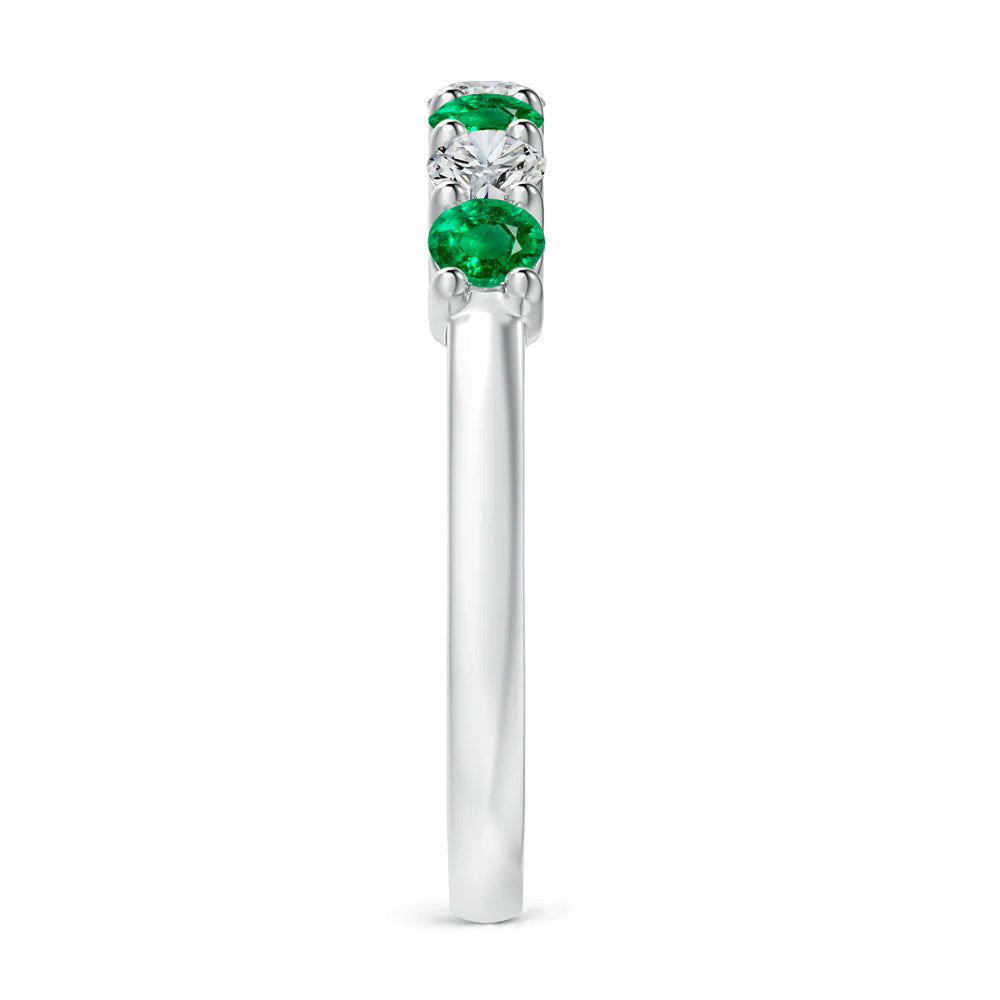 Alternating Moissanite And Emerald Half Eternity Wedding Band Ring