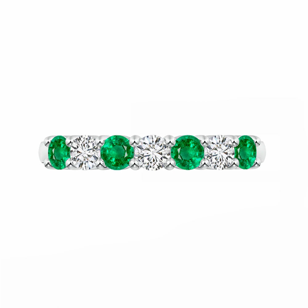 Alternating Moissanite And Emerald Half Eternity Wedding Band Ring