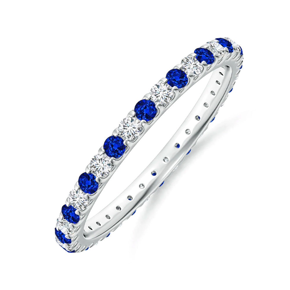 Alternating Moissanite And Sapphire Eternity Wedding Band Ring
