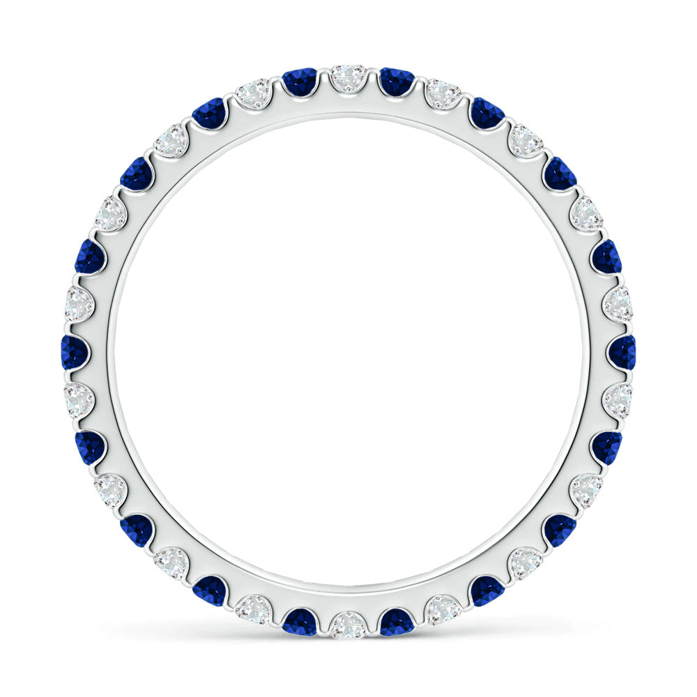 Alternating Moissanite And Sapphire Eternity Wedding Band Ring