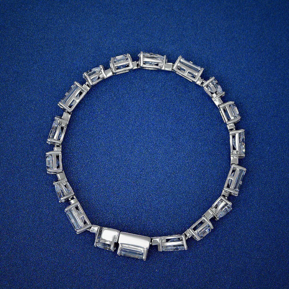 Alternating Pear Heart Asscher Emerald-Cut Lab-Sapphire Sterling Silver Bracelet