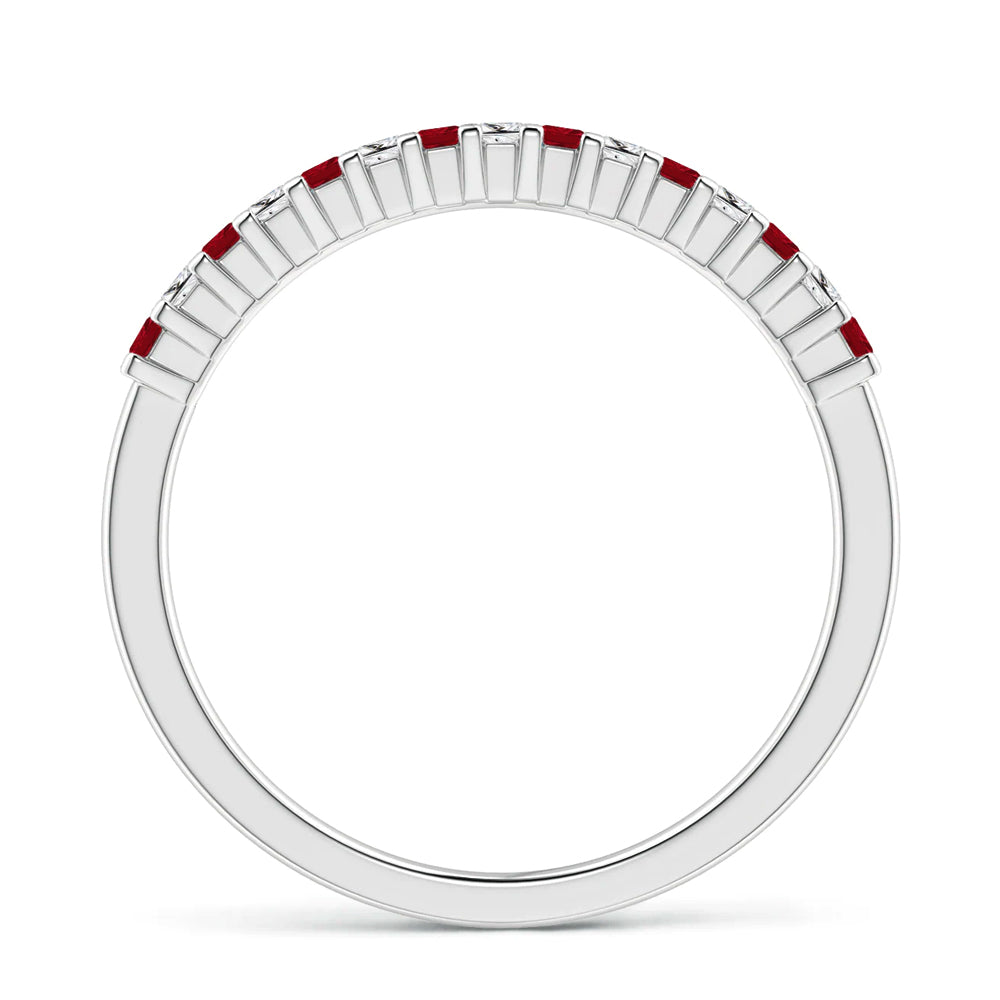 Alternating Princess Moissanite And Ruby Half Eternity Wedding Band Ring