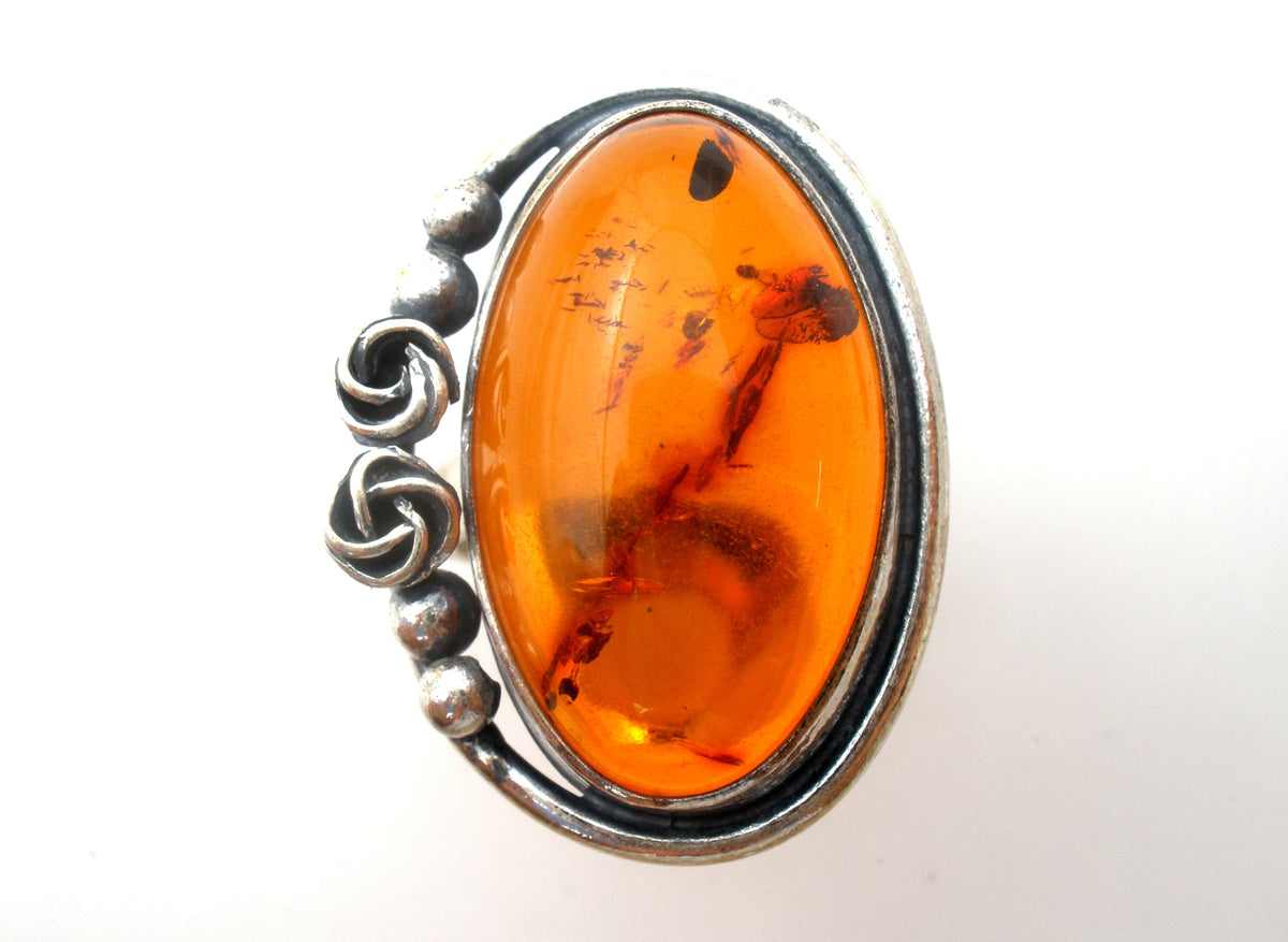 Amber Ring Sterling Silver Size 9 UTC