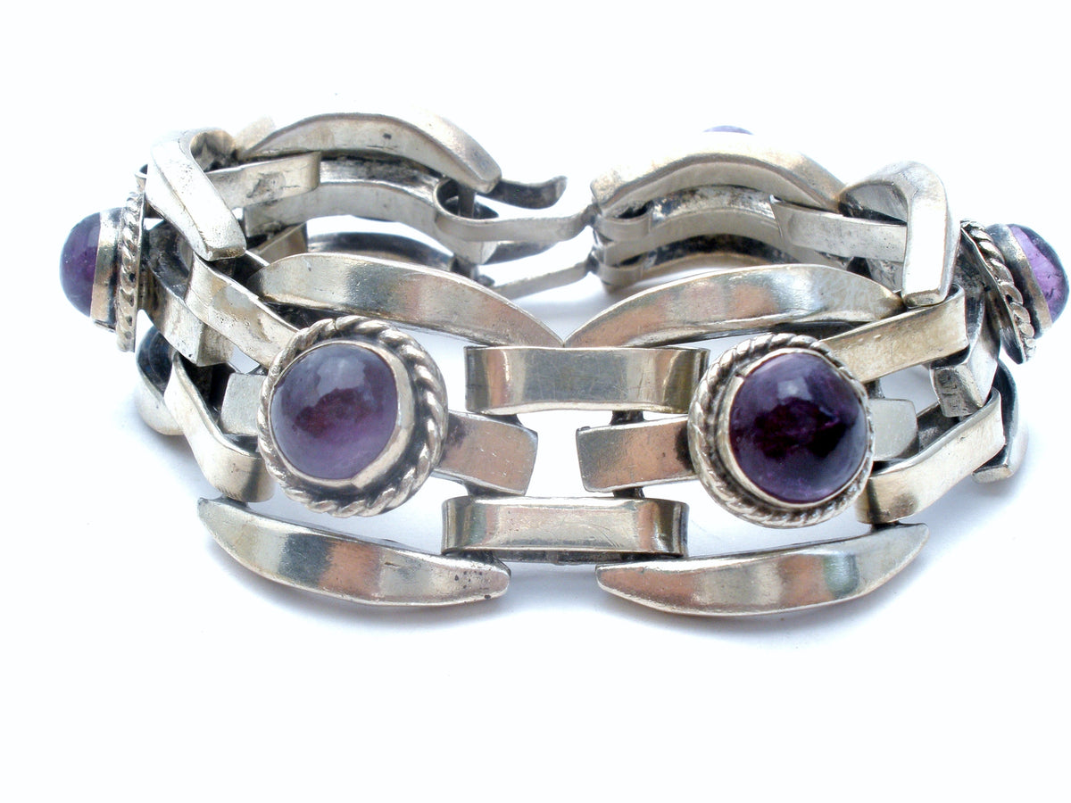 Amethyst Cabochon Bracelet Sterling Silver Vintage