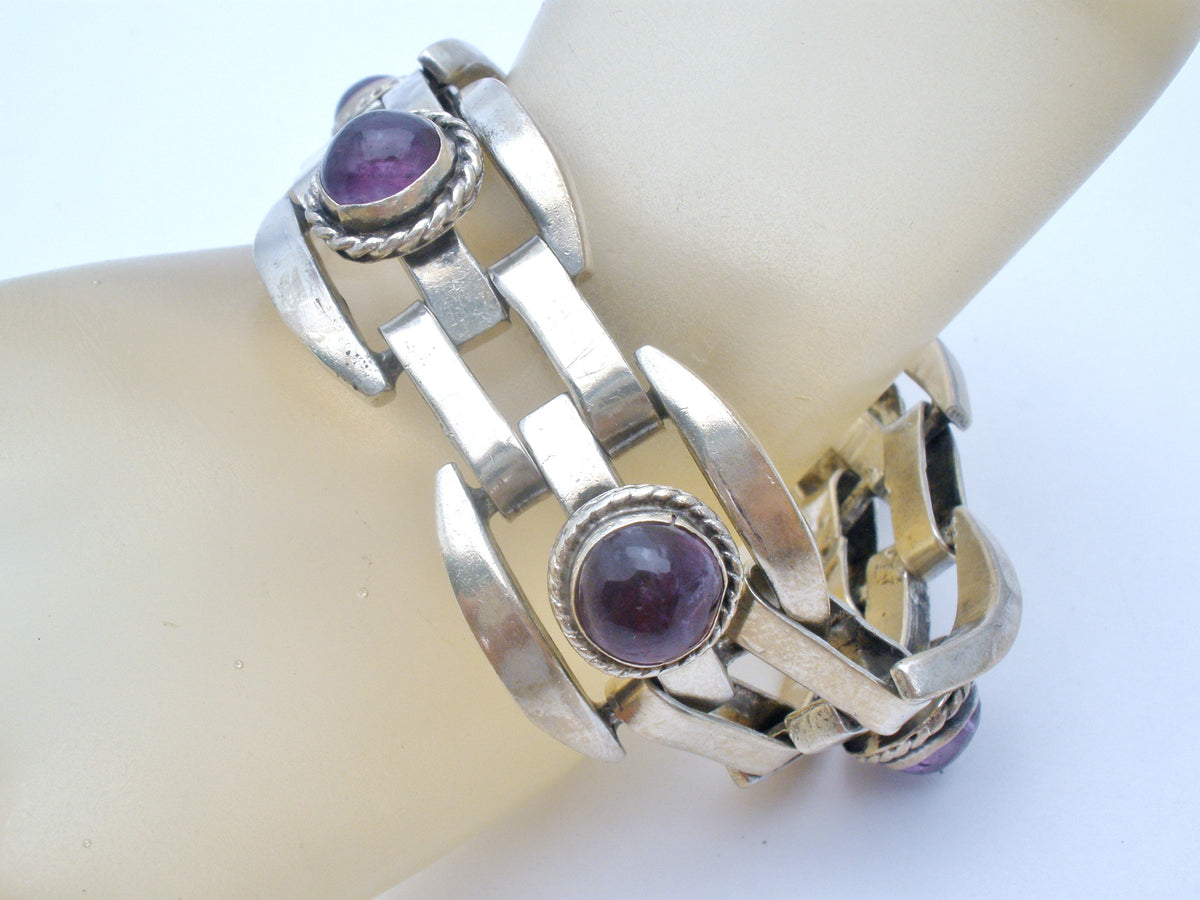 Amethyst Cabochon Bracelet Sterling Silver Vintage