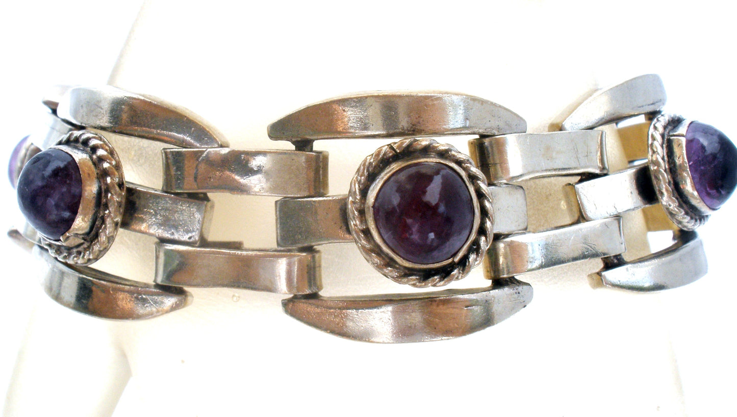 Amethyst Cabochon Bracelet Sterling Silver Vintage