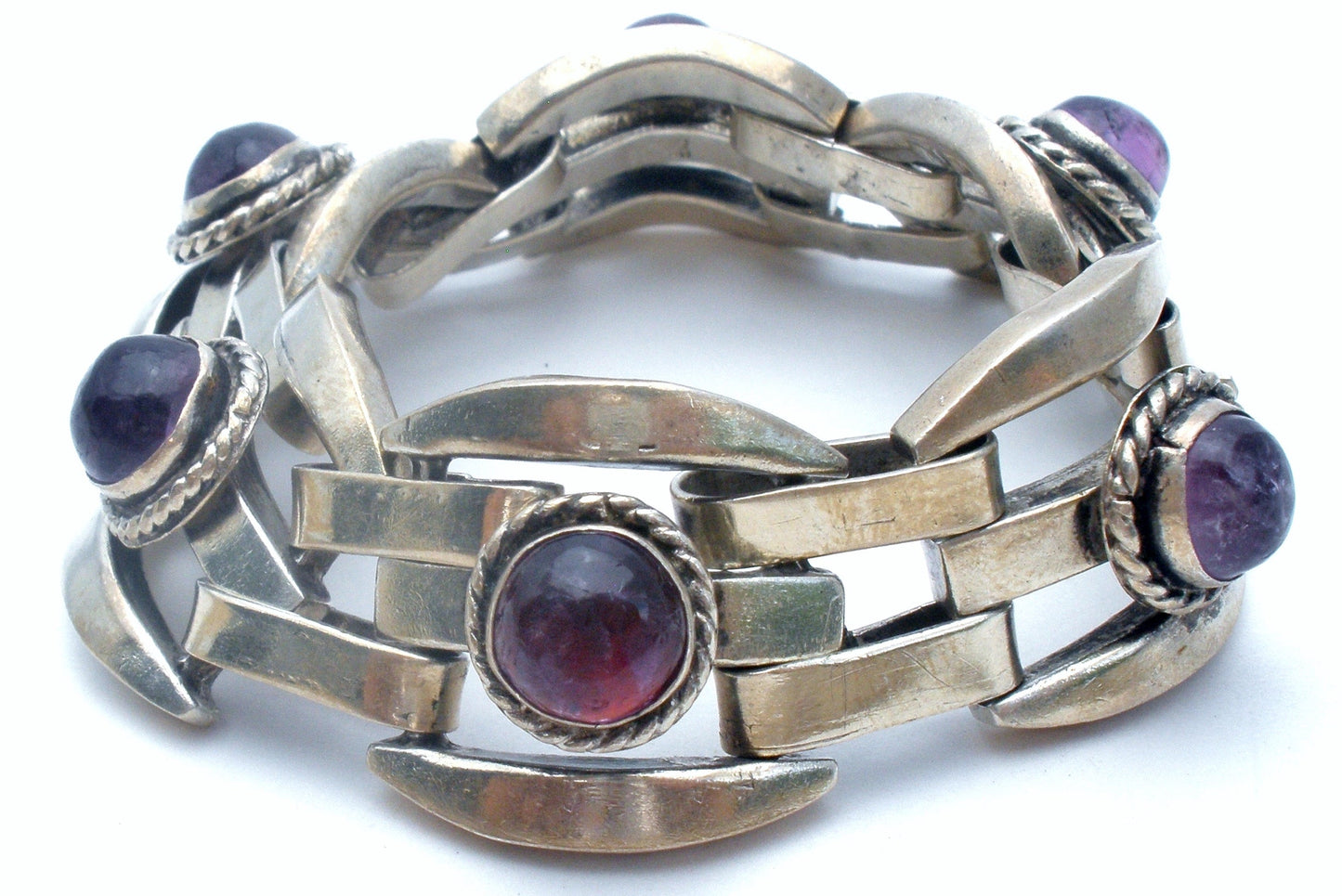 Amethyst Cabochon Bracelet Sterling Silver Vintage