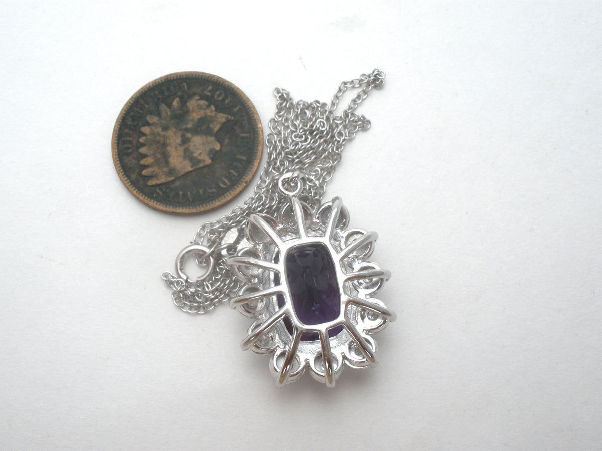 Amethyst & Diamond Necklace 18" Sterling Silver