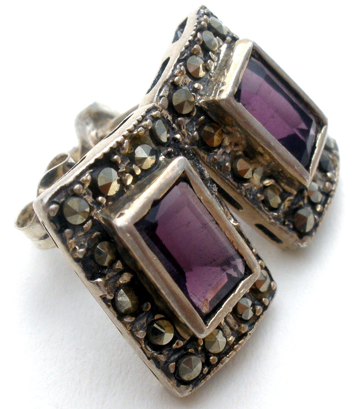 Amethyst & Marcasite Earrings Sterling Silver