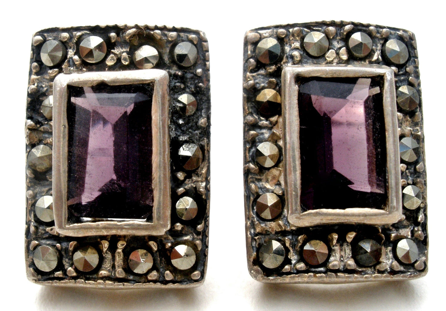 Amethyst & Marcasite Earrings Sterling Silver