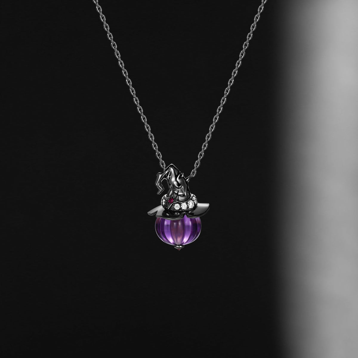 Amethyst Pumpkin Shaped Gemstone Pendant Necklace Halloween Gothic Jewelry - The Wicked Pumpkin