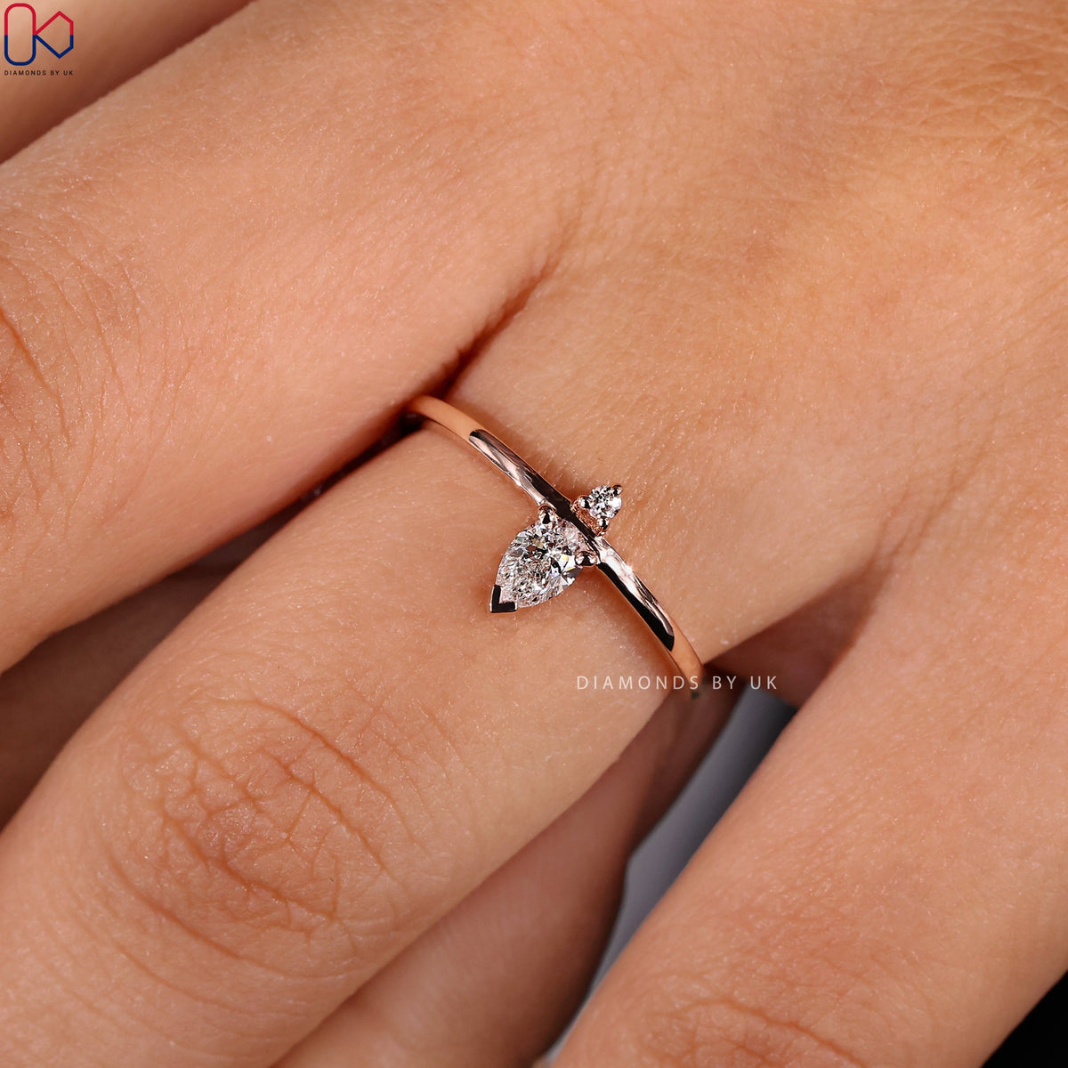 Pear And Round Wedding Band With V Prong Setting