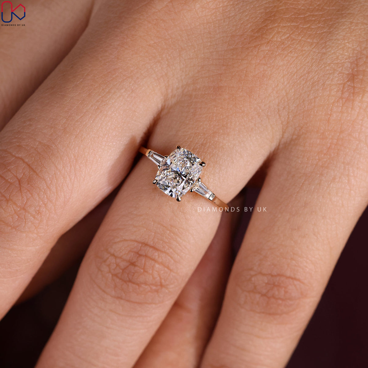 Cushion Cut 3 Stone Diamond Engagement Ring