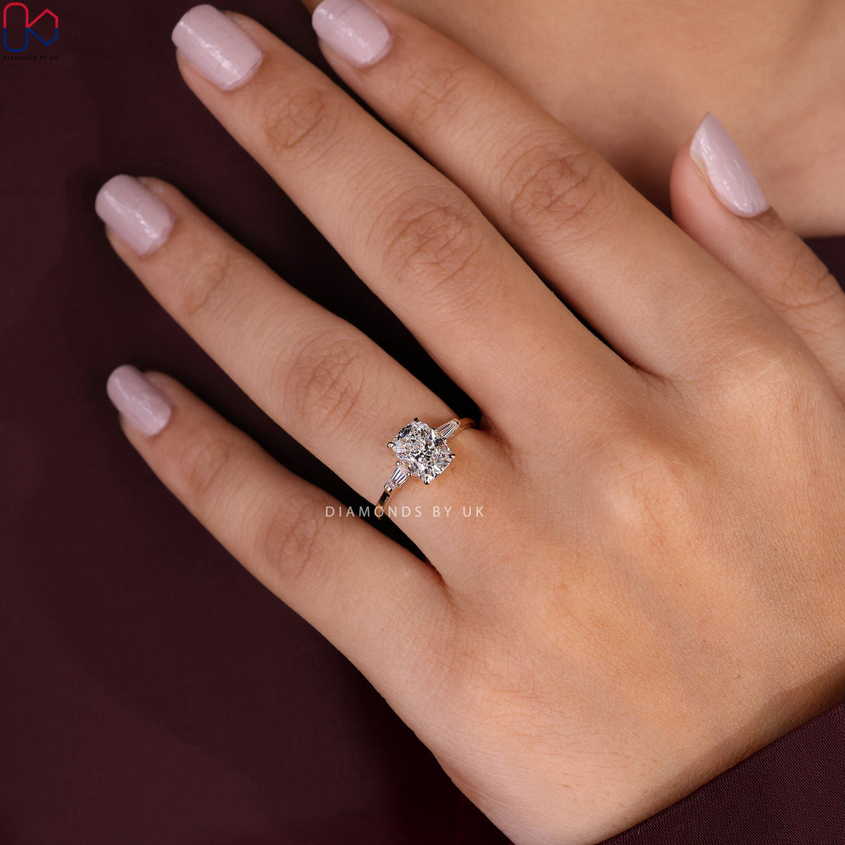 Cushion Cut 3 Stone Diamond Engagement Ring