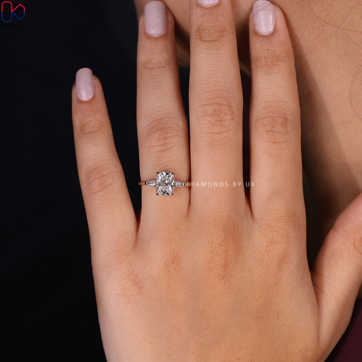Cushion Cut 3 Stone Diamond Engagement Ring