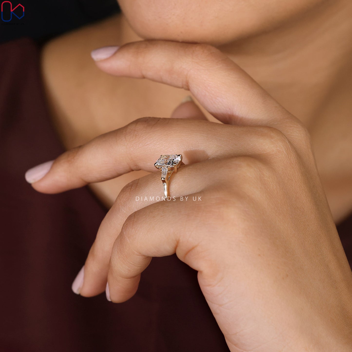 Cushion Cut 3 Stone Diamond Engagement Ring