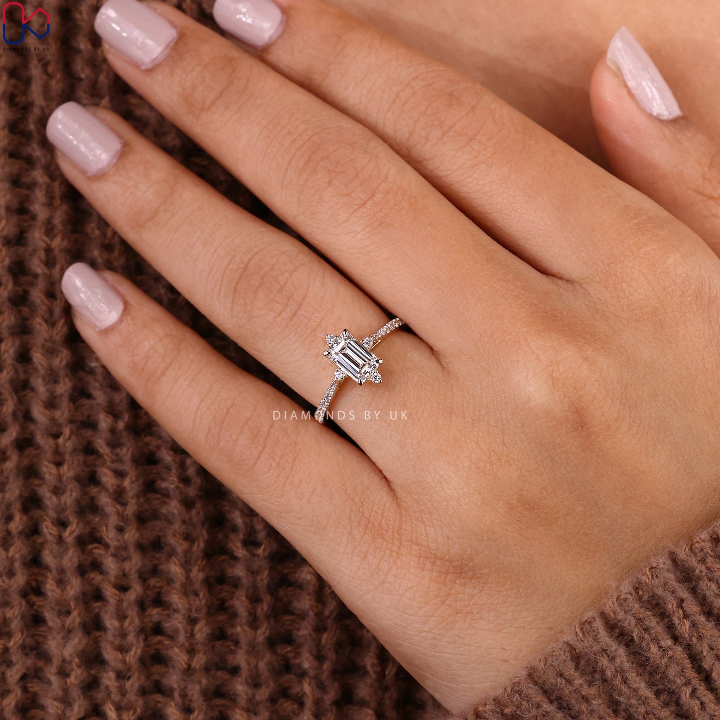 Emerald Diamond Engagement Ring With Tapered Pave Setting