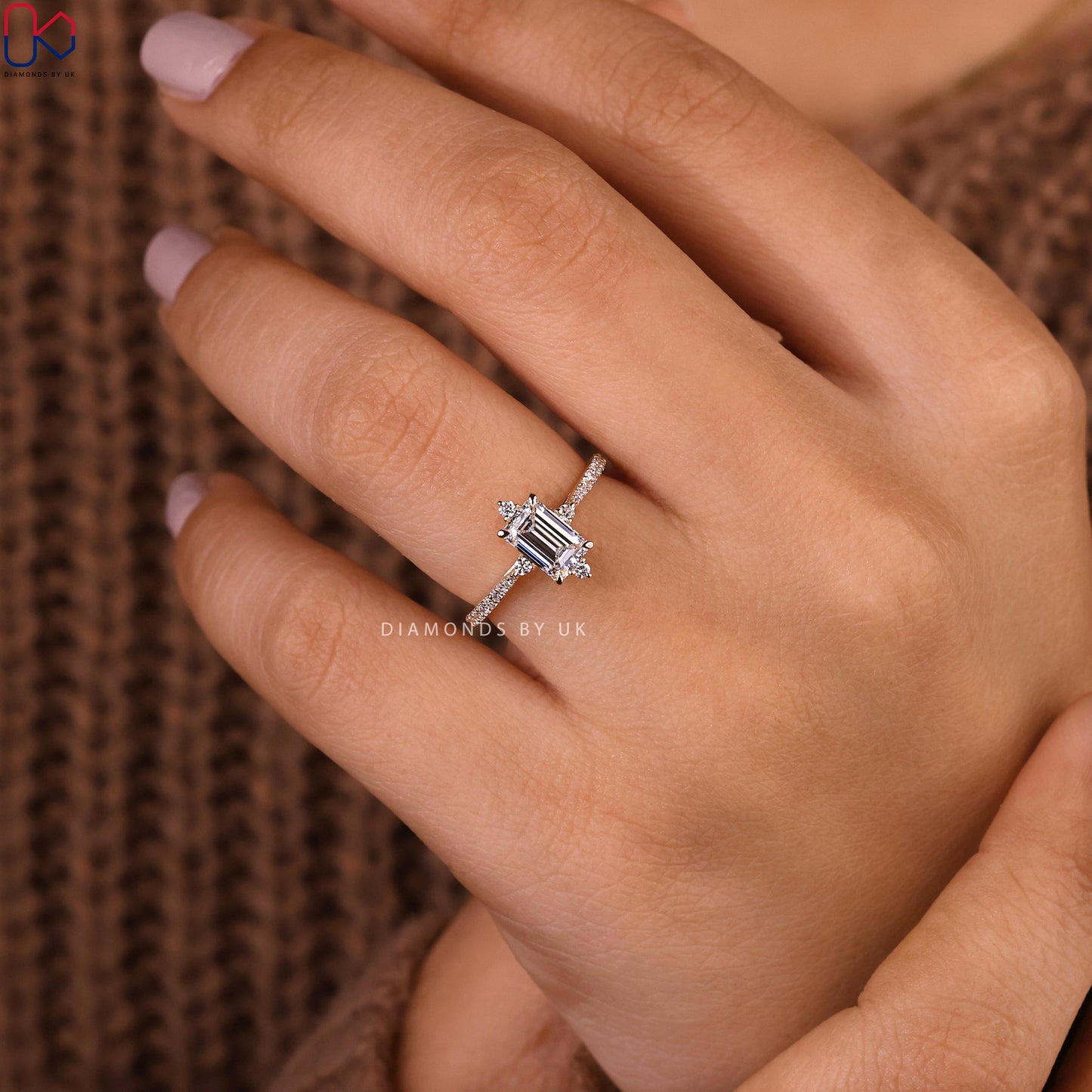 Emerald Diamond Engagement Ring With Tapered Pave Setting