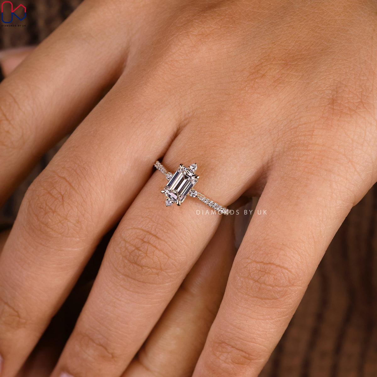 Emerald Diamond Engagement Ring With Tapered Pave Setting
