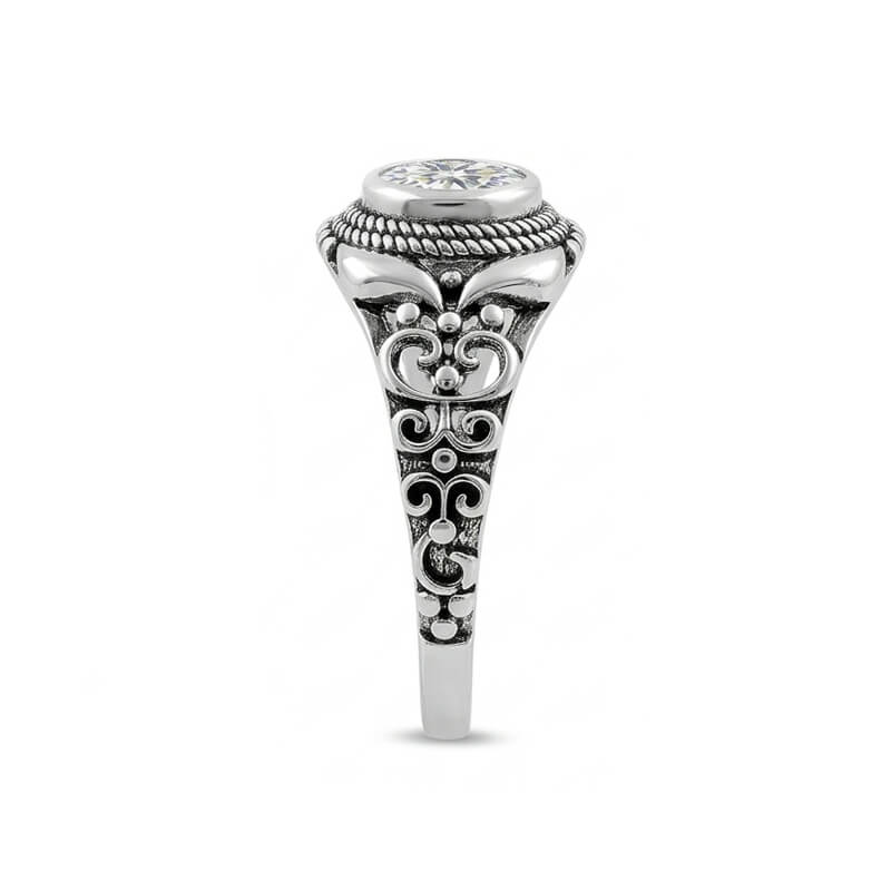 Antique Baroque Scroll Filigree Bezel Moissanite Engagement Ring